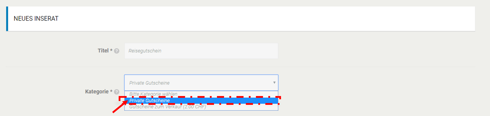 Private Gutscheine auswählen