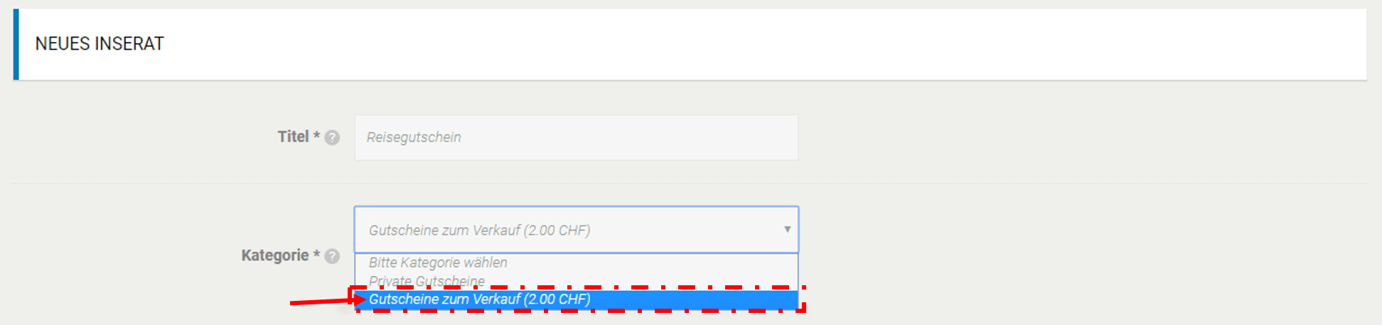 Gutscheine zum Verkauf auswählen