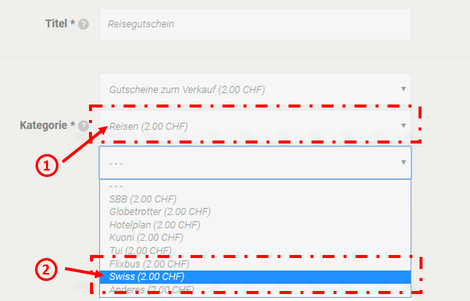 Unterkategorien wählen